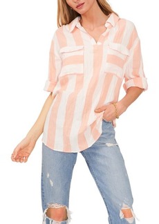 Vince Camuto Stripe Button-Up Tunic Shirt in Orange Flame at Nordstrom