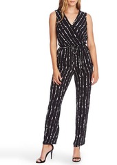 Vince Camuto Stripe Impressions Sleeveless Belted Jumpsuit in Rich Black at Nordstrom