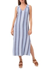 Vince Camuto Stripe Sleeveless Linen Blend Dress in Blue/New Ivory at Nordstrom