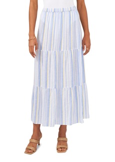Vince Camuto Stripe Tiered Stretch Cotton Maxi Skirt in Blue Jay at Nordstrom