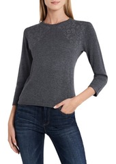 Vince Camuto Studded Shoulder Animal Print Jacquard Sweater in Medium Heather Grey at Nordstrom