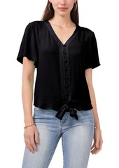 Vince Camuto Tie Front Button-Up Blouse in Rich Black at Nordstrom