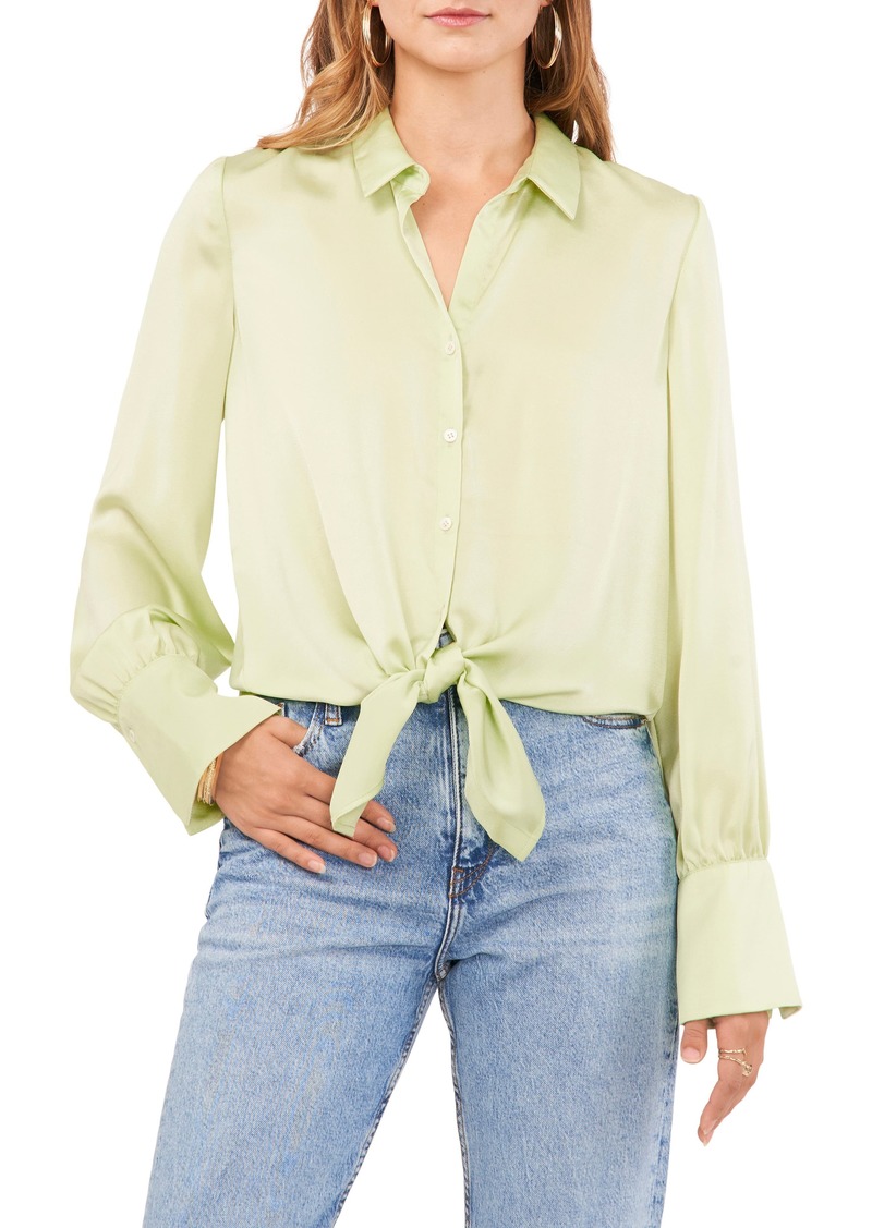 Vince Camuto Tie Front Long Sleeve Charmeuse Shirt in Foam Green at Nordstrom Rack