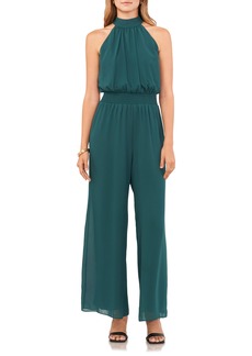 Vince Camuto Tie Neck Chiffon Overlay Wide Leg Jumpsuit in Deep Forest at Nordstrom Rack