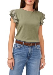 Vince Camuto Tiered Ruffle Sleeve Cotton Blend Top