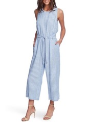 Vince Camuto Tranquil Stripe Sleeveless Belted Jumpsuit in Lake at Nordstrom