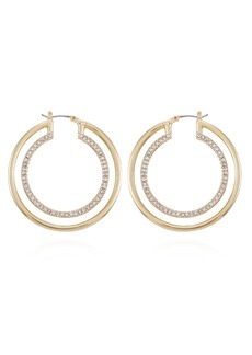 Vince Camuto Two-Tone Glass Stone Double Hoop Earrings - Gold