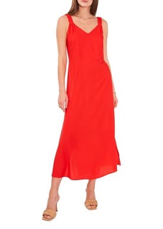 Vince Camuto V-Neck Challis Sleeveless Midi Dress in Lobster Red at Nordstrom