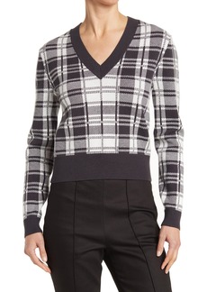 Vince Camuto V-Neck Cropped Plaid Sweater in Brown/Black at Nordstrom Rack
