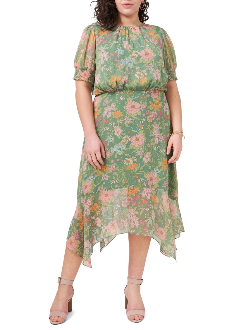 Vince Camuto Verona Gardens Floral Handkerchief Hem Midi Dress (Plus Size)