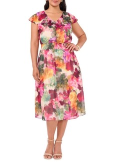 Vince Camuto Watercolor Floral Smocked Waist Midi Dress