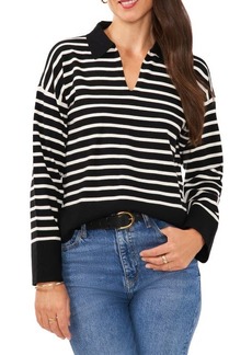 Vince Camuto Wide Stripe Polo Collar Long Sleeve Sweater