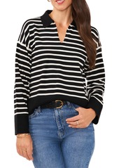 Vince Camuto Wide Stripe Polo Collar Long Sleeve Sweater in Rich Black at Nordstrom Rack