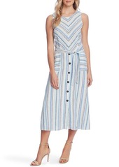 Vince Camuto Wistful Stripe Sleeveless A-Line Midi Dress in Aqua Ice at Nordstrom