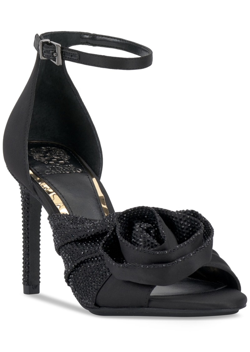 Vince Camuto Women's Adalinea Flower Dress Sandals - Black Satin/Rhinestone