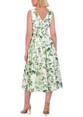 Vince Camuto Women's Belted Printed V-Neck Midi Dress - Green