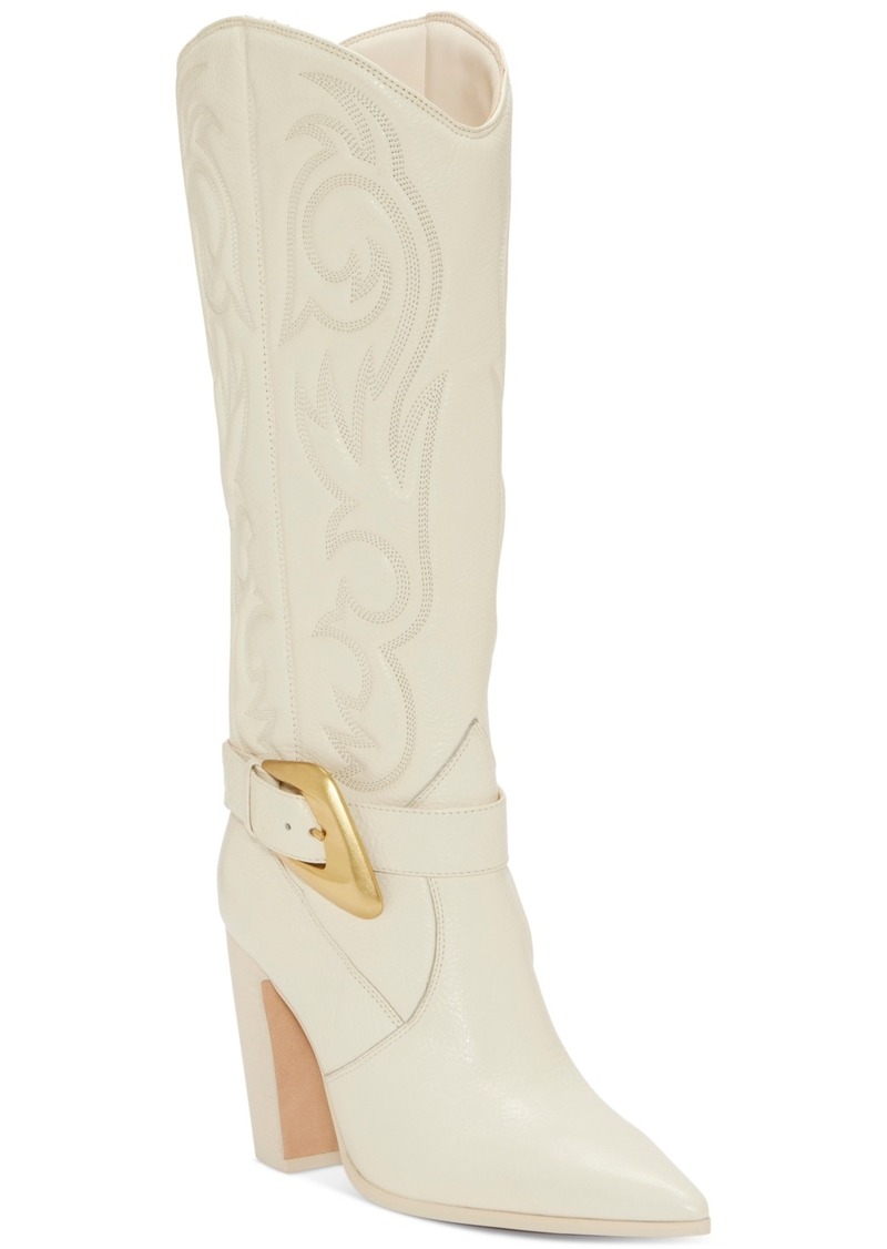 Vince Camuto Women's Biancaa Extra Wide-Calf Buckled Cowboy Dress Boots - Creamy White Leather