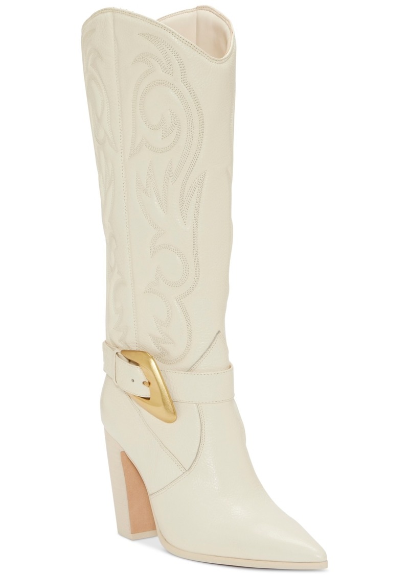 Vince Camuto Women's Biancaa Wide-Calf Buckled Cowboy Dress Boots - Creamy White Leather