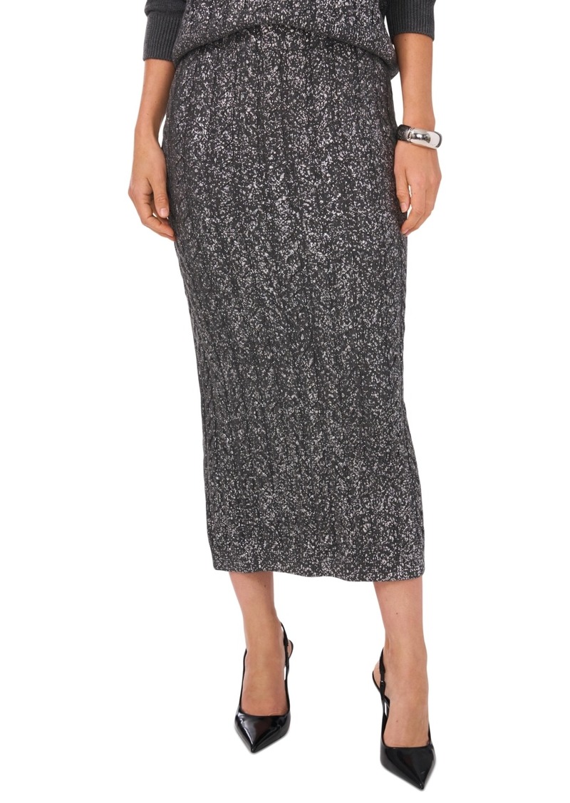 Vince Camuto Women's Cable-Knit Shine Pull-On Midi Sweater Skirt - Medium Heather Grey