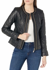 Vince Camuto Women's Chain Trim Quilted Leather Jacket