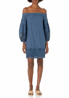 Vince Camuto Women's Cotton Eyelet Off The Shoulder Balloon Sleeve Shift Dress