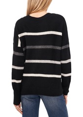 Vince Camuto Women's Crewneck Sequin-Stripe Sweater - Rich Black