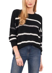 Vince Camuto Women's Crewneck Sequin-Stripe Sweater - Rich Black