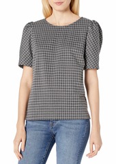 Vince Camuto Women's Elbow Sleeve Classic Check Puff Shoulder Blouse