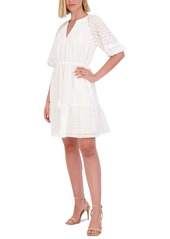 Vince Camuto Women's Eyelet Balloon-Sleeve Tasseled-Drawstring Dress - Ivory