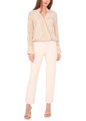 Vince Camuto Women's Faux-Wrap Shine Top - Soft Cream