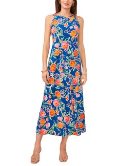 Vince Camuto Women's Floral Back Keyhole Sleeveless Dress - Base Blue