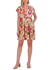 Vince Camuto Women's Floral Cap-Sleeve A-Line Dress - Coral