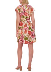 Vince Camuto Women's Floral Cap-Sleeve A-Line Dress - Coral