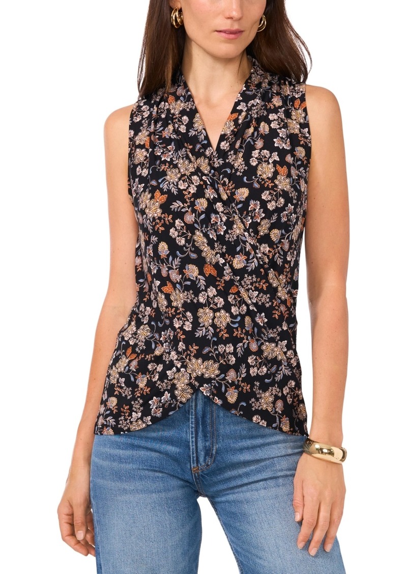 Vince Camuto Women's Floral Faux-Wrap Sleeveless Top - Rich Black