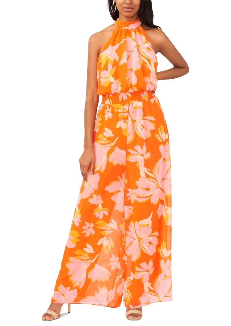 Vince Camuto Women's Floral Halter Smocked Jumpsuit - Orange Floral