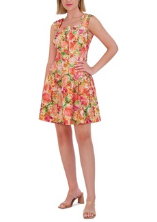 Vince Camuto Women's Floral Pleated-Sleeve Square-Neck Dress - Marigold