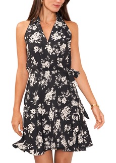 Vince Camuto Women's Floral Collared Faux Wrap Sleeveless Dress - Rich Black