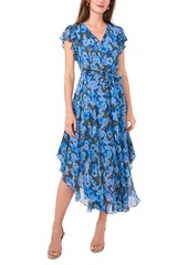 Vince Camuto Women's Floral-Print Flutter-Sleeve Dress - Royal Azure