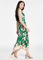 Vince Camuto Women's Floral-Print Handkerchief-Hem Midi Dress - Green Multi