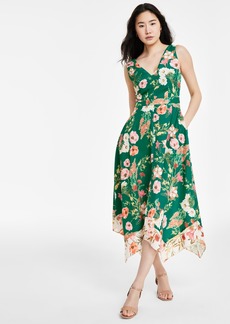 Vince Camuto Women's Floral-Print Handkerchief-Hem Midi Dress - Green Multi