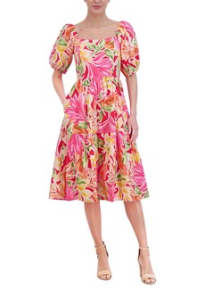 Vince Camuto Women's Floral-Print Puff-Sleeve Midi Dress - Pink Multi