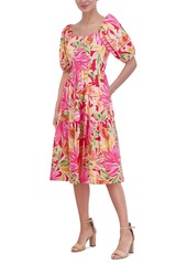 Vince Camuto Women's Floral-Print Puff-Sleeve Midi Dress - Pink Multi