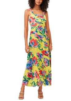 Vince Camuto Women's Floral Print Square Neck Maxi Dress - Cool Lime
