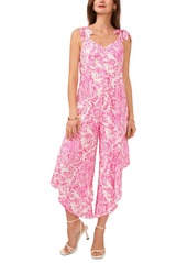 Vince Camuto Women's Floral-Print Tie-Shoulder Asymmetrical-Hem Jumpsuit - Hot Pink