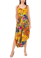 Vince Camuto Women's Floral Tie Shoulder Angled Hem Jumpsuit - Rust Floral