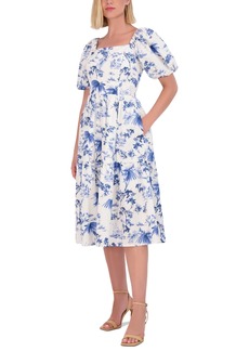 Vince Camuto Women's Floral Puff-Sleeve Midi Dress - Blue