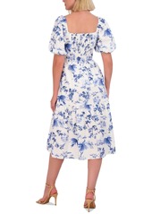 Vince Camuto Women's Floral Puff-Sleeve Midi Dress - Blue