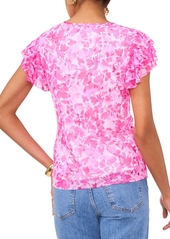 Vince Camuto Women's Floral Tiered Short-Sleeve Blouse - Hot Pink