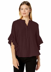 Vince Camuto Women's Flutter Sleeve Flowy Rumple Pintuck Blouse  Extra Small