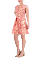 Vince Camuto Women's Jacquard Cap-Sleeve Fit & Flare Dress - Pink